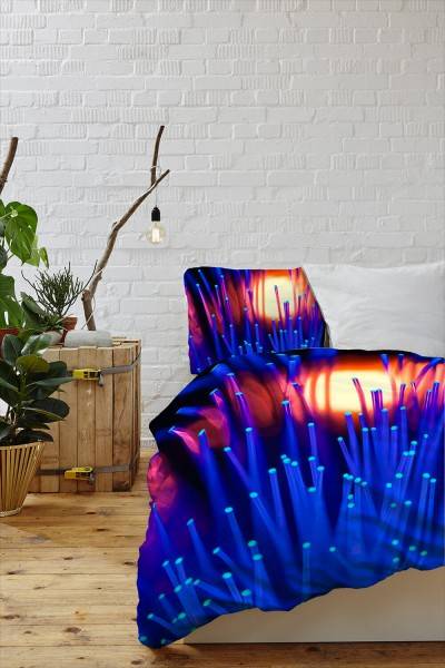 Paul Sinus Art Glasfaser Kabel Makro Blau Rot Bettwäsche Set 135x200 cm + 80x80cm Atmungsaktiv Nur für heute