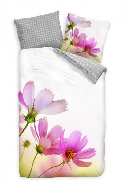 Paul Sinus Art Makro Blte Weiss Pink Bettwäsche Set 135x200 cm + 80x80cm Atmungsaktiv