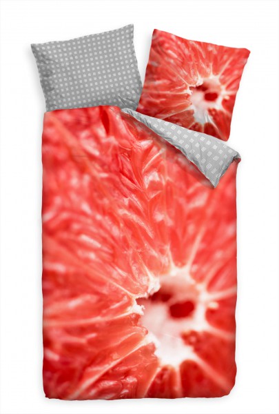 Paul Sinus Art Grapefruit Nahaufnahme Rot Makro Bettwäsche Set 135x200 cm + 80x80cm Atmungsaktiv