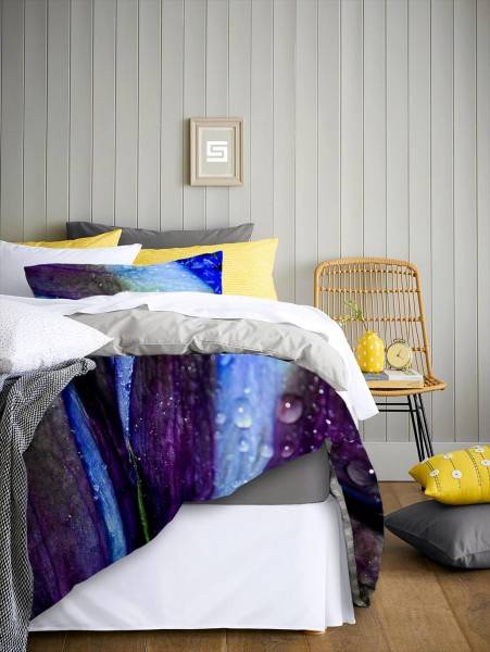 Paul Sinus Art Makro Blte Tropfen Blau Lila Bettwäsche Set 135x200 cm + 80x80cm Atmungsaktiv Black Friday Preise