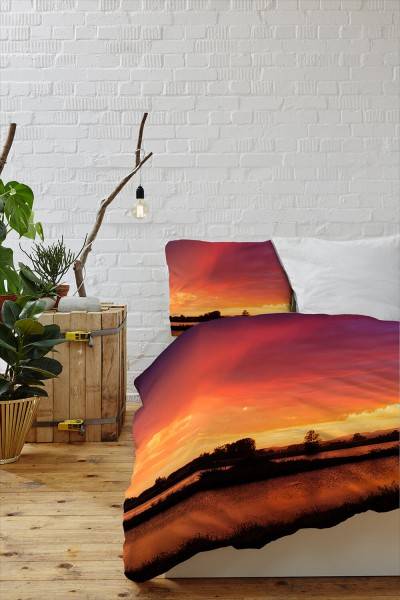 Paul Sinus Art Sonnenuntergang Teich Purpur Orange Bettwäsche Set 135x200 cm + 80x80cm Atmungsaktiv Rabatte dieses Monats