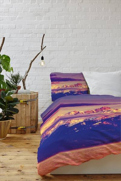 Paul Sinus Art Alpen Sonnenuntergang Pink Blau See Bettwäsche Set 135x200 cm + 80x80cm Atmungsaktiv 2025