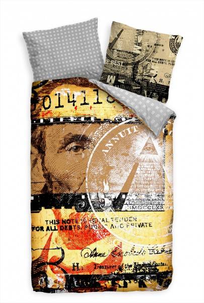 Paul Sinus Art Dollar Makro Abstrakt USA Braun Gelb Bettwäsche Set 135x200 cm + 80x80cm Atmungsaktiv