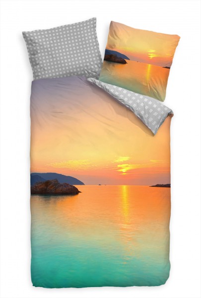 Paul Sinus Art Sonnenaufgang Karibik Trkis Gelb Bettwäsche Set 135x200 cm + 80x80cm Atmungsaktiv