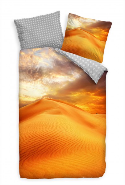 Paul Sinus Art Wste Duene Orange Gelb Sand Bettwäsche Set 135x200 cm + 80x80cm Atmungsaktiv