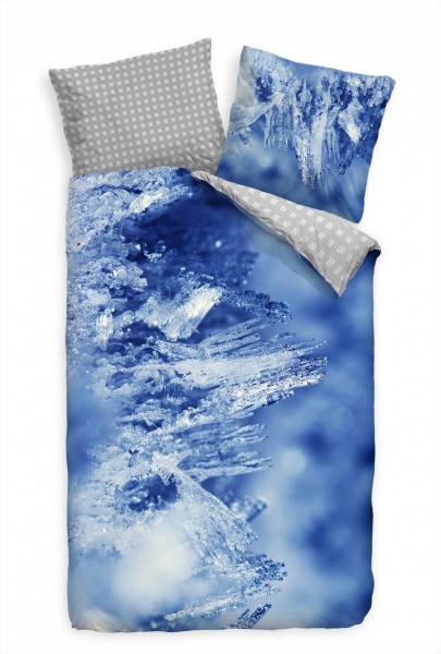Paul Sinus Art Eis Kristalle Makro Blau Weiss Bettwäsche Set 135x200 cm + 80x80cm Atmungsaktiv