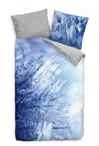 Paul Sinus Art Eis Kristalle Makro Blau Weiss Bettwäsche Set 135x200 cm + 80x80cm Atmungsaktiv