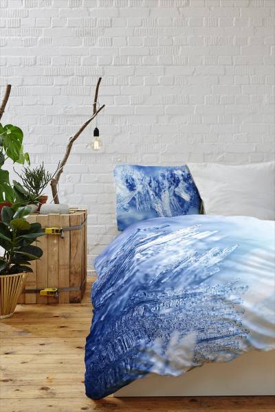 Paul Sinus Art Eis Kristalle Makro Blau Weiss Bettwäsche Set 135x200 cm + 80x80cm Atmungsaktiv Preisnachlass