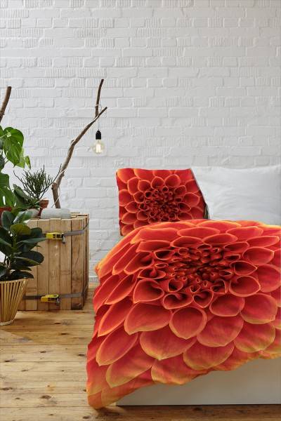 Paul Sinus Art Blume Blte Makro Rot Gelb Bettwäsche Set 135x200 cm + 80x80cm Atmungsaktiv Saisonschlussverkauf