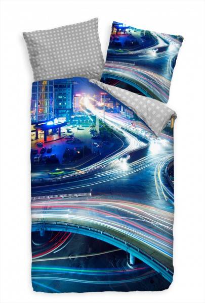 Paul Sinus Art Verkehr Schnell Nacht Blau Brcke Bettwäsche Set 135x200 cm + 80x80cm Atmungsaktiv