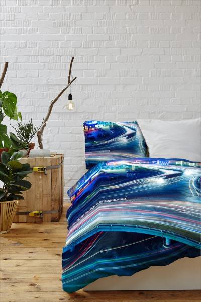 Paul Sinus Art Verkehr Schnell Nacht Blau Brcke Bettwäsche Set 135x200 cm + 80x80cm Atmungsaktiv Cyber Monday