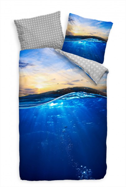 Paul Sinus Art Unterwasser Sonnenufgang Wasserlinie Blau Bettwäsche Set 135x200 cm + 80x80cm Atmungsaktiv