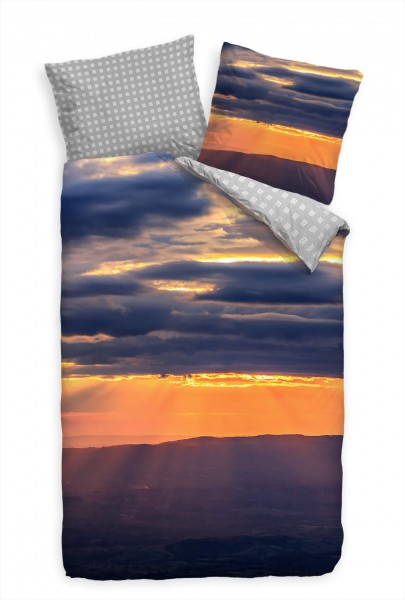 Paul Sinus Art Sonnenuntergang Berge Thailand Blau Gelb Bettwäsche Set 135x200 cm + 80x80cm Atmungsaktiv