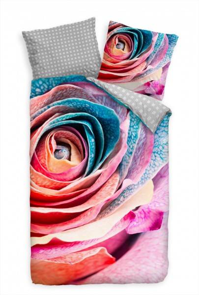 Paul Sinus Art Rose Regenbogen Makro Purpur Blau Bettwäsche Set 135x200 cm + 80x80cm Atmungsaktiv