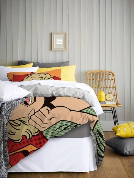 Paul Sinus Art Retro Style Frau Comic Hilfe Rot Orange Bettwäsche Set 135x200 cm + 80x80cm Atmungsaktiv Sonderangebote
