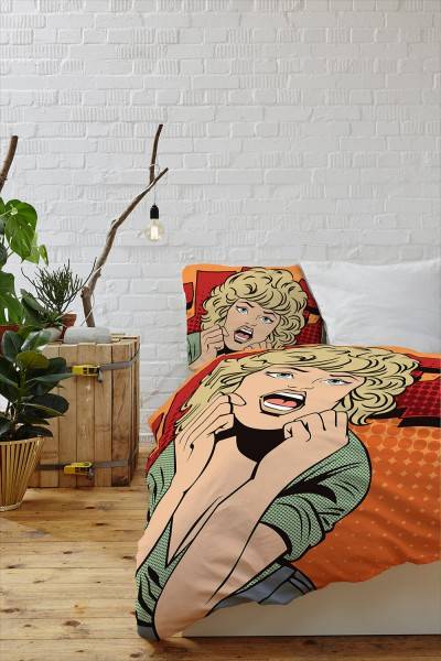Paul Sinus Art Retro Style Frau Comic Hilfe Rot Orange Bettwäsche Set 135x200 cm + 80x80cm Atmungsaktiv Sonderangebote