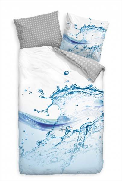 Paul Sinus Art Wasserspritzer 3D Illustration Blau Bettwäsche Set 135x200 cm + 80x80cm Atmungsaktiv