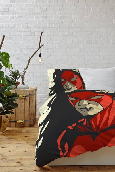 Paul Sinus Art Comis Superheldin Rot Beige Heldin Bettwäsche Set 135x200 cm + 80x80cm Atmungsaktiv Letzte 3 Tage