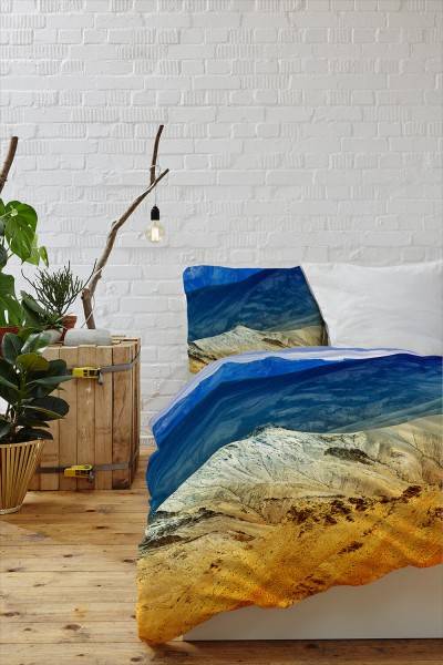 Paul Sinus Art Felsen Himalaja Landschaft Gelb Blau Bettwäsche Set 135x200 cm + 80x80cm Atmungsaktiv Neueste Stile