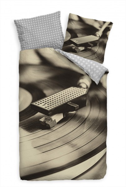 Paul Sinus Art Retro Vinyl Schallplatte Makro Sepia Bettwäsche Set 135x200 cm + 80x80cm Atmungsaktiv