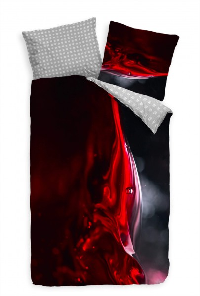Paul Sinus Art Wein Rot Abstrakt Schwarz Spritzer Bettwäsche Set 135x200 cm + 80x80cm Atmungsaktiv