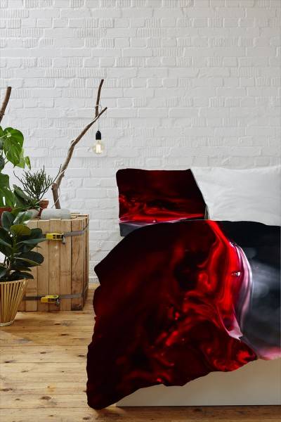 Paul Sinus Art Wein Rot Abstrakt Schwarz Spritzer Bettwäsche Set 135x200 cm + 80x80cm Atmungsaktiv Nur für heute