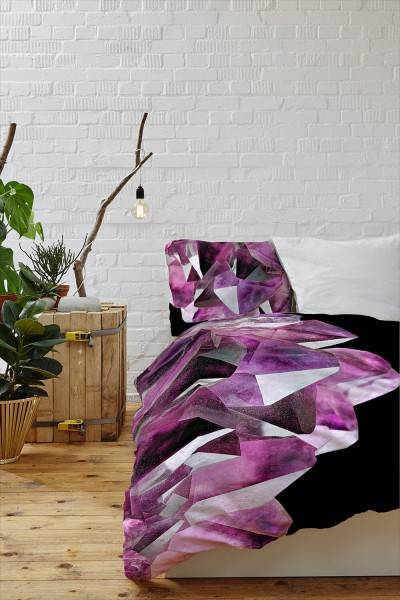 Paul Sinus Art Edelstein Amethyst Lila Makro Bettwäsche Set 135x200 cm + 80x80cm Atmungsaktiv Sonderangebot der Fabrik