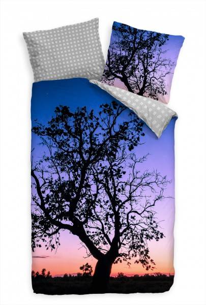 Paul Sinus Art Baum Sonnenuntergang Blau Bettwäsche Set 135x200 cm + 80x80cm Atmungsaktiv
