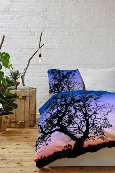 Paul Sinus Art Baum Sonnenuntergang Blau Bettwäsche Set 135x200 cm + 80x80cm Atmungsaktiv Bis zu 55% Rabatt