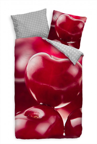 Paul Sinus Art Kirschen Makro Rot Bettwäsche Set 135x200 cm + 80x80cm Atmungsaktiv