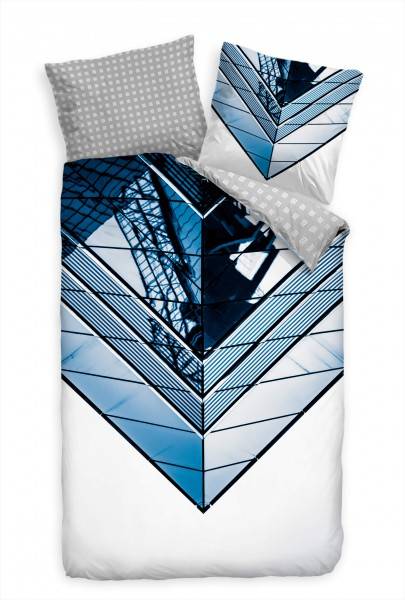 Paul Sinus Art Abstrakt Modern Gebude Ansicht Blau Bettwäsche Set 135x200 cm + 80x80cm Atmungsaktiv