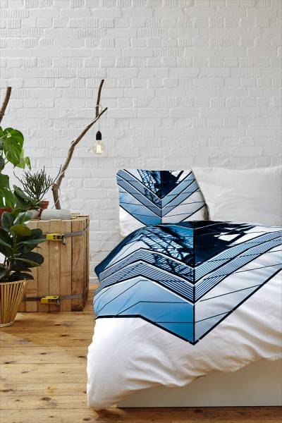 Paul Sinus Art Abstrakt Modern Gebude Ansicht Blau Bettwäsche Set 135x200 cm + 80x80cm Atmungsaktiv Super Rabatt