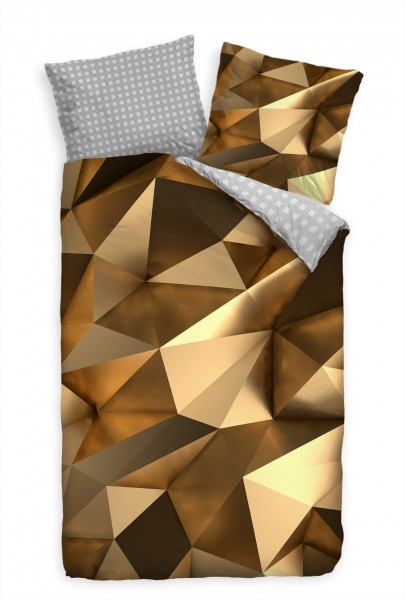 Paul Sinus Art 3D Abstrakt Muster Gold Bettwäsche Set 135x200 cm + 80x80cm Atmungsaktiv