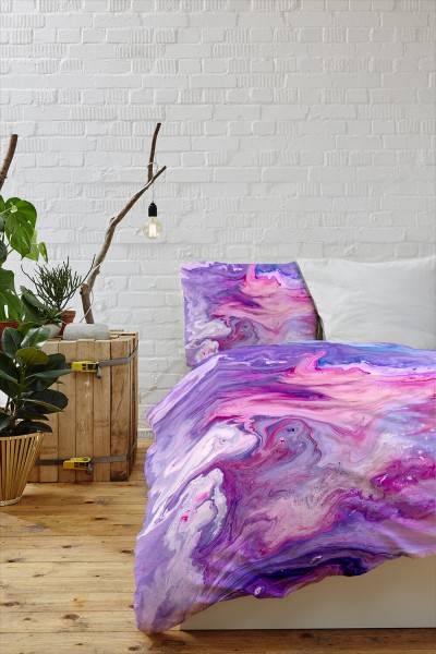 Paul Sinus Art Abstrakt Kunst Gemlde Purpur Pink Bettwäsche Set 135x200 cm + 80x80cm Atmungsaktiv Fabrikladen