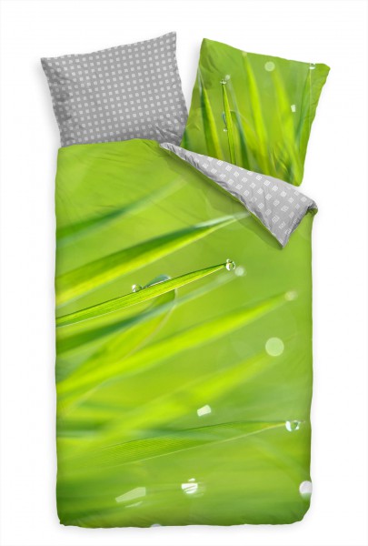 Paul Sinus Art Grashalm Grn Makro Wassertropfen Bettwäsche Set 135x200 cm + 80x80cm Atmungsaktiv