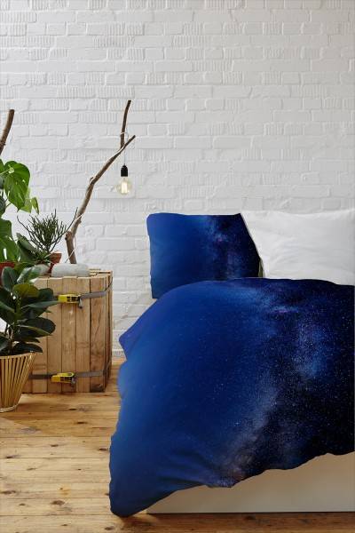 Paul Sinus Art Milchstraáe Weltall Blau Sterne Bettwäsche Set 135x200 cm + 80x80cm Atmungsaktiv Black Friday Preise