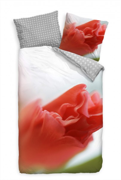 Paul Sinus Art Gladiole Rot Nahaufnahme Blume Bettwäsche Set 135x200 cm + 80x80cm Atmungsaktiv