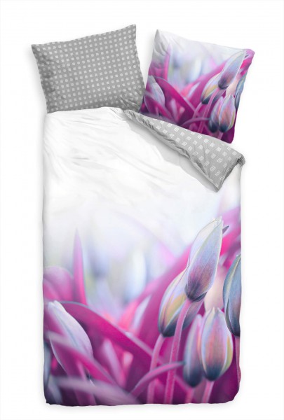 Paul Sinus Art Abstrakt Tulpe Pink Makro Bettwäsche Set 135x200 cm + 80x80cm Atmungsaktiv
