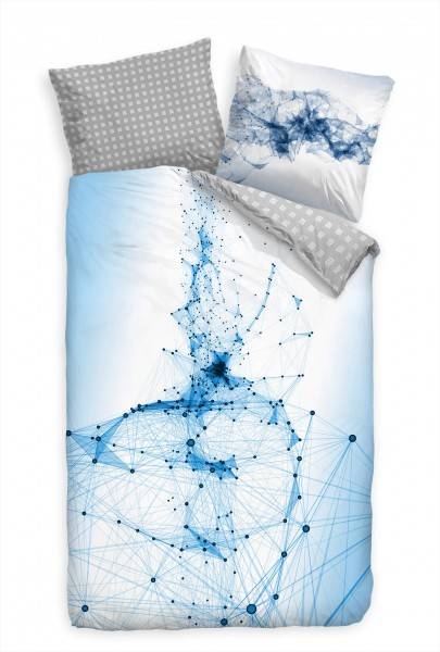 Paul Sinus Art Abstrakt 3D Gitternetz Blau Weiss Bettwäsche Set 135x200 cm + 80x80cm Atmungsaktiv