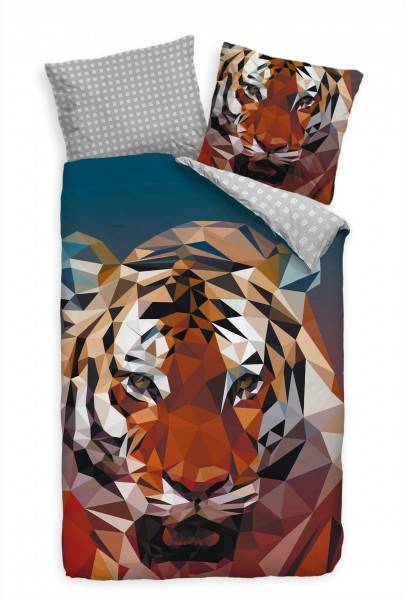 Paul Sinus Art 3D Tiger Polygon Abstrakt Bettwäsche Set 135x200 cm + 80x80cm Atmungsaktiv