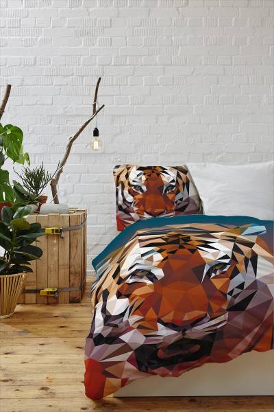Paul Sinus Art 3D Tiger Polygon Abstrakt Bettwäsche Set 135x200 cm + 80x80cm Atmungsaktiv Verkauf