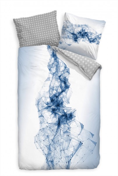 Paul Sinus Art Abstrakt 3D Gitternetz Blau Weiss Bettwäsche Set 135x200 cm + 80x80cm Atmungsaktiv