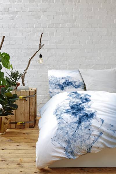 Paul Sinus Art Abstrakt 3D Gitternetz Blau Weiss Bettwäsche Set 135x200 cm + 80x80cm Atmungsaktiv im Angebot