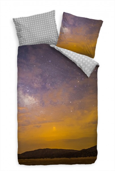 Paul Sinus Art Wstenlandschaft Himmel Nacht Gelb Bettwäsche Set 135x200 cm + 80x80cm Atmungsaktiv