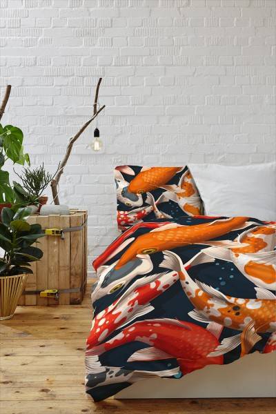 Paul Sinus Art Koi Karpfen Hintergrund Rot Orange Bettwäsche Set 135x200 cm + 80x80cm Atmungsaktiv Meist gekauft