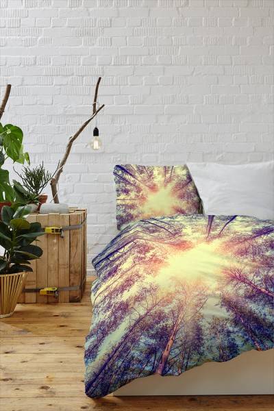 Paul Sinus Art Vintage Wald Zedern Gelb Blau Bettwäsche Set 135x200 cm + 80x80cm Atmungsaktiv Fabrikpreis