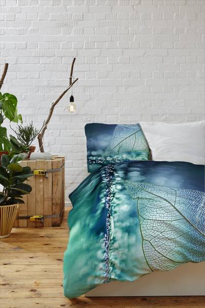 Paul Sinus Art Abstrakt Blatt Transparent Makro Grn Blau Bettwäsche Set 135x200 cm + 80x80cm Atmungsaktiv Sonderangebot