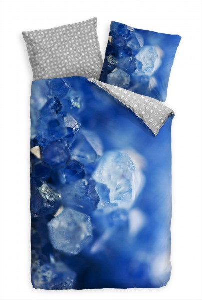 Paul Sinus Art Kristall Makro Blau Mineral Bettwäsche Set 135x200 cm + 80x80cm Atmungsaktiv