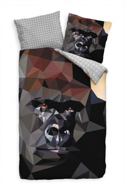 Paul Sinus Art 3D Gorilla Dreiecke Graphik Bettwäsche Set 135x200 cm + 80x80cm Atmungsaktiv