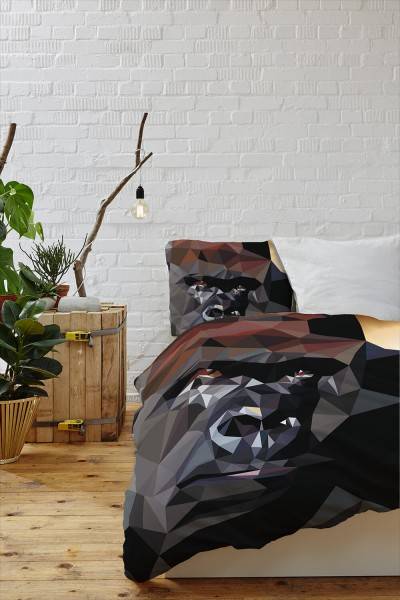 Paul Sinus Art 3D Gorilla Dreiecke Graphik Bettwäsche Set 135x200 cm + 80x80cm Atmungsaktiv Valentinstagsangebot